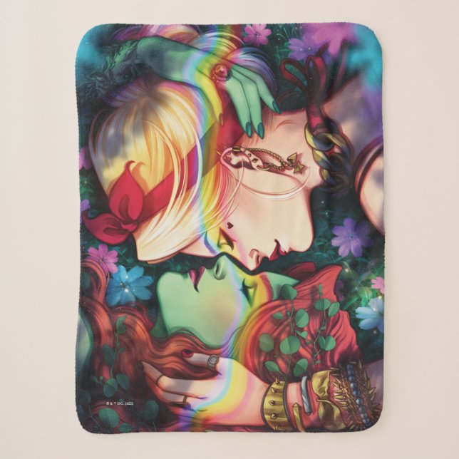 DC Pride Harley Quinn & Poison Ivy Comic Cover Sherpa Blanket (Front)