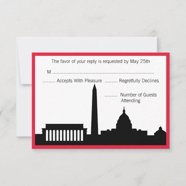 DC Skyline Wedding RSVP Cards - Red (Front)