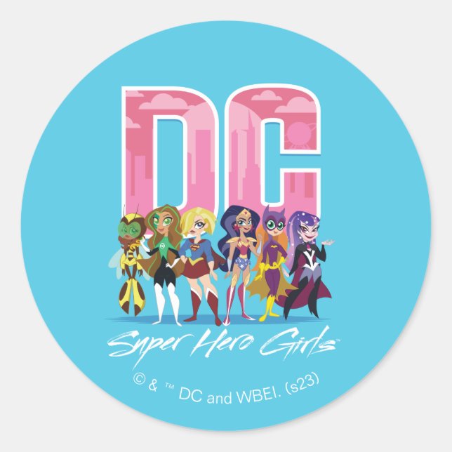 DC Super Hero Girls Lineup Classic Round Sticker (Front)