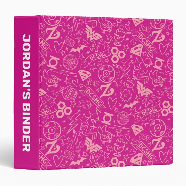 DC Super Hero Girls Pink Icon Pattern Binder (Front/Spine)
