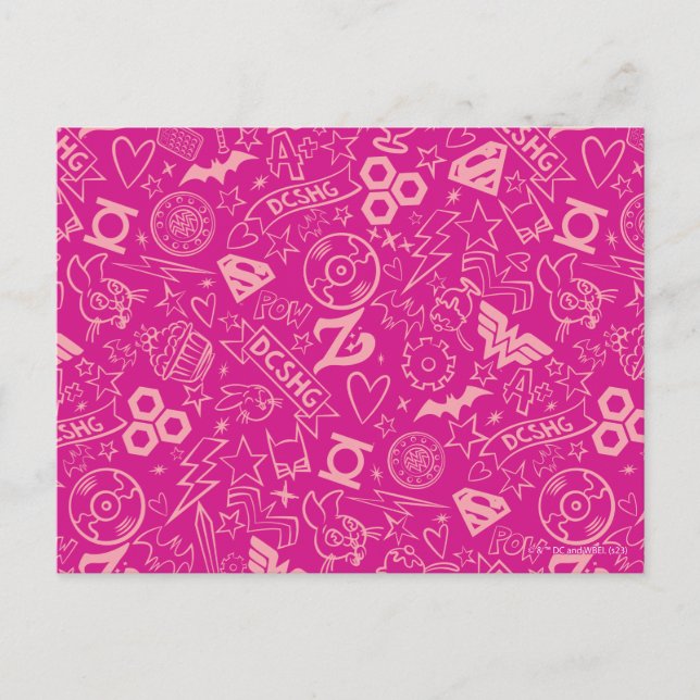 DC Super Hero Girls Pink Icon Pattern Postcard (Front)