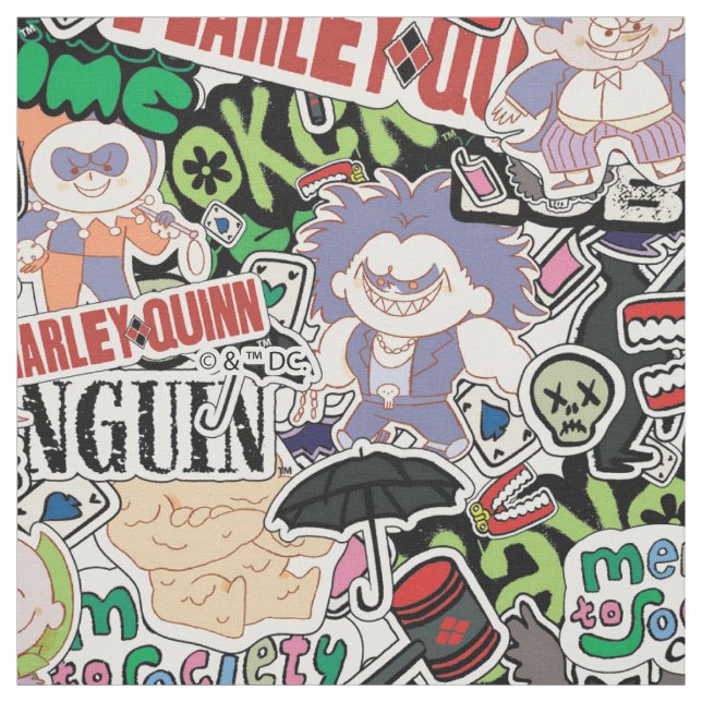 DC Super-Villains Cartoon Pattern Fabric (Swatch)