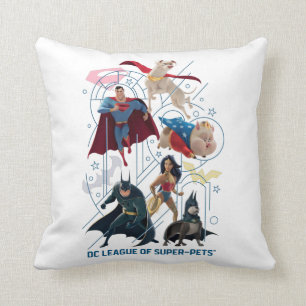DC Trinity Heroes & Super-Pets Throw Pillow