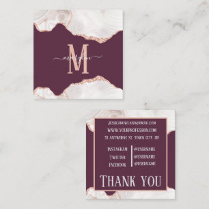 DC WHITE & ROSE GOLD AGATE OLD MAUVE MONOGRAM  SQUARE BUSINESS CARD