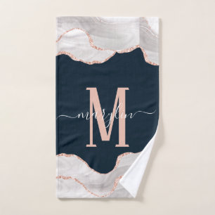DC WHITE & ROSE GOLD BLACK FOGRA AGATE MONOGRAM HAND TOWEL