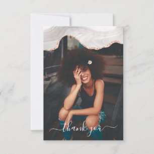 DC WHITE & ROSE GOLD BLACK FOGRA AGATE MONOGRAM THANK YOU CARD