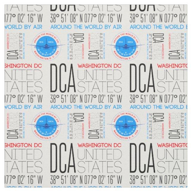 DCA, Washington DC Travel The World By Air Pattern Fabric (Swatch)