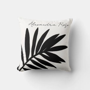 DCustom Palm Leaf Black White Negative Inversion Throw Pillow