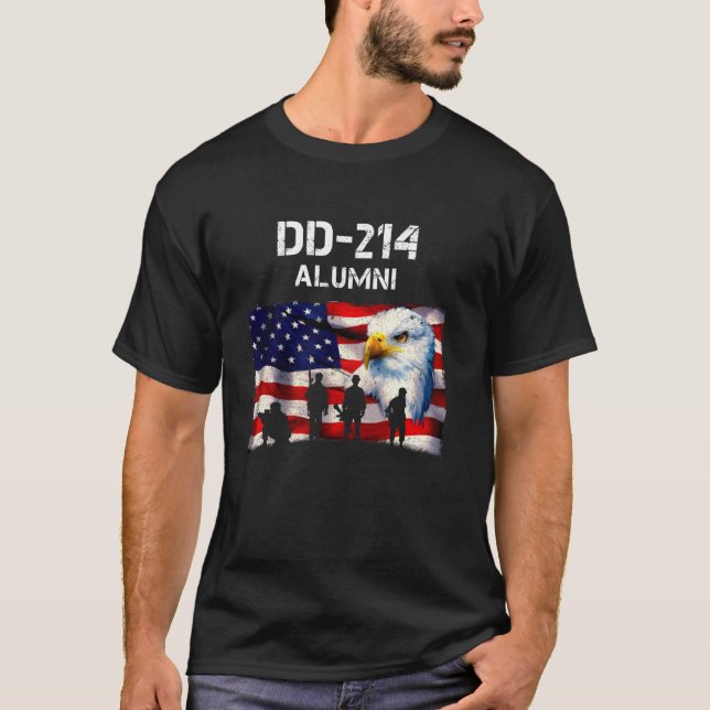 Dd 214 Alumni Retired Military Veteran Flag And Ea T-Shirt (Front)