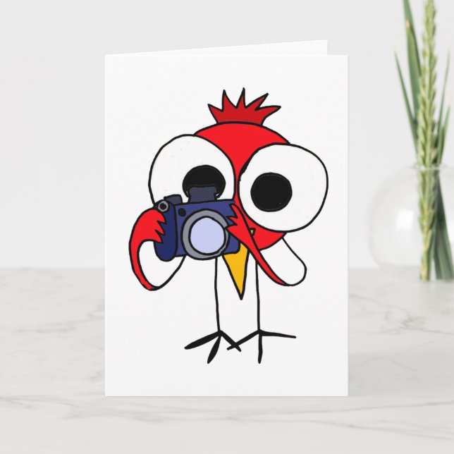 DD- Red Cardinal Bird with Camera Cartoon Card (Front)