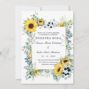 De Boda Azul Marino y Girasol Invitation