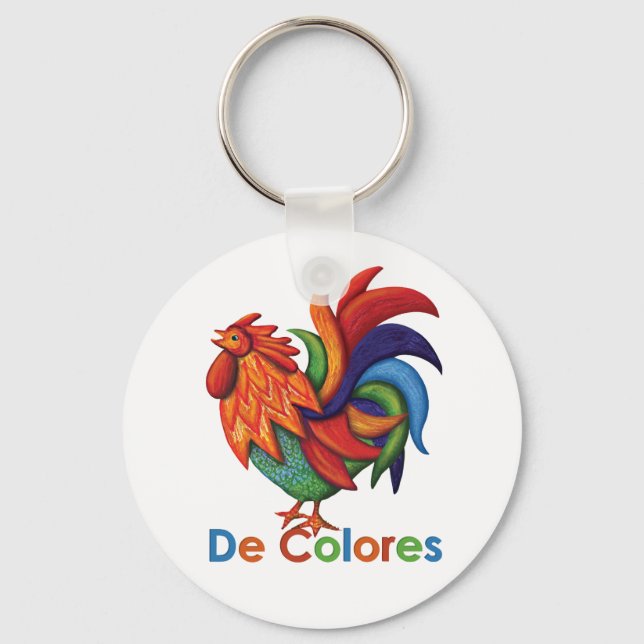 De Colores Rooster Gallo Button Keychain (Front)