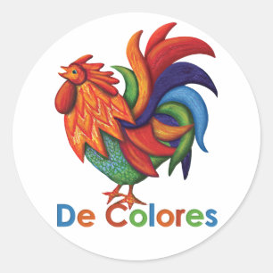De Colores Rooster Gallo Round Sticker, Matte Classic Round Sticker