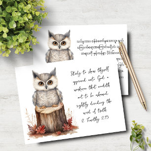 De Correspondance 2 Timothy 2:15 Anglais Birman Wise Owl Carte pour 