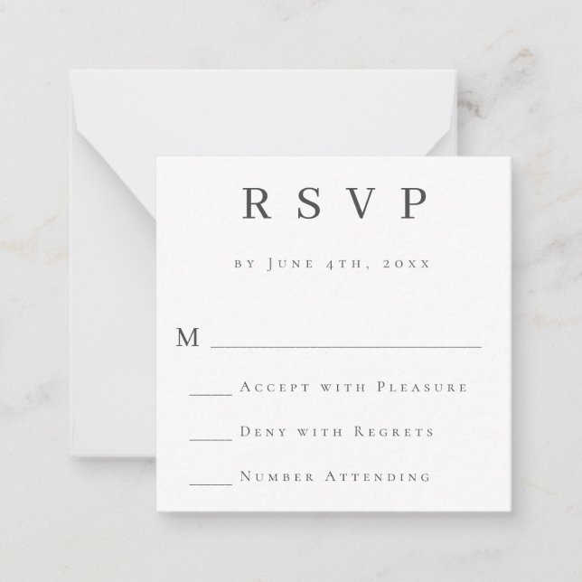 De Correspondance Budget Simple Gris moderne mariage carte RSVP (Devant)