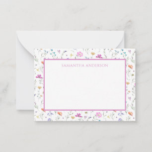 De Correspondance Carte Flat Flat Fleur sauvage rose personnalisée