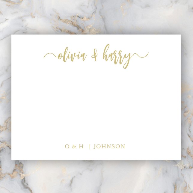 De Correspondance Carte Monogram Gold White Mariage Note (Personalize Your Name(s) in Stylish Hand Lettered Script. Add Elegant Monogram Initials & Surname.)