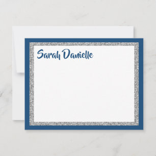De Correspondance Carte plate remerciement bleu marine et argent pai