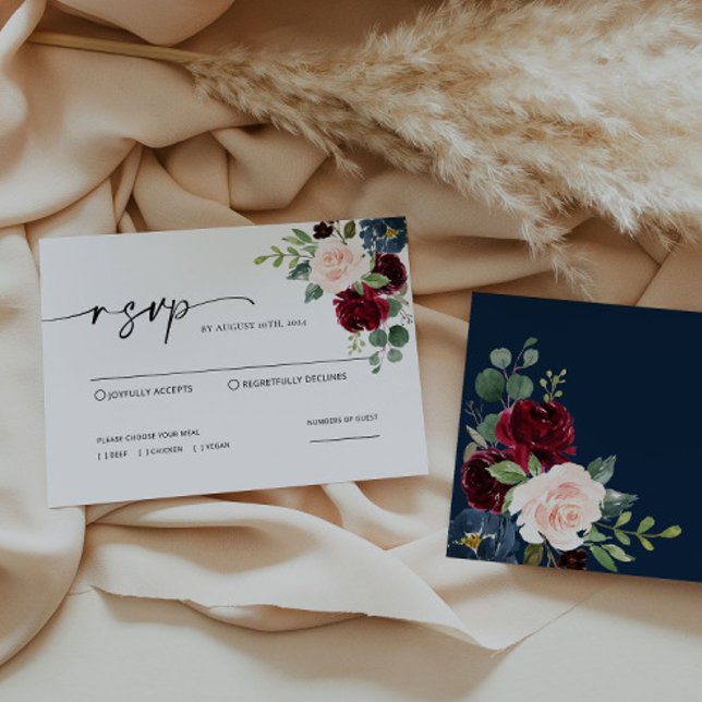 De Correspondance Carte RSVP Boho Burgundy Blush Wedding (Créateur téléchargé)
