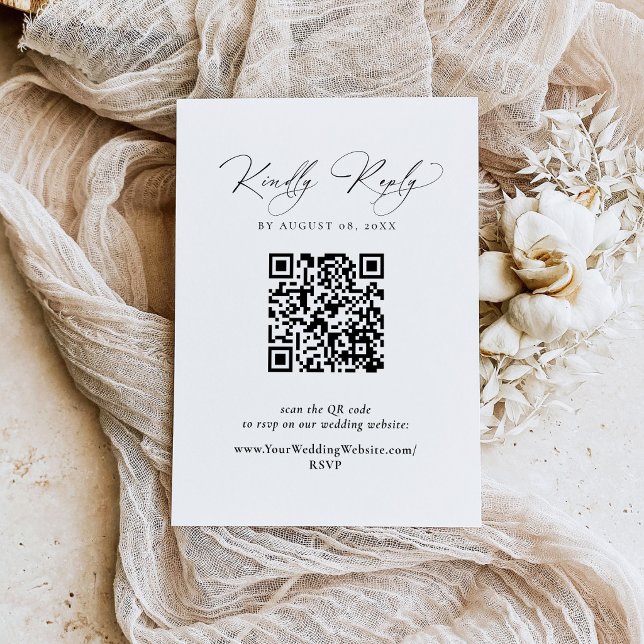 De Correspondance Carte RSVP moderne noir et blanc avec code QR (Sophisticated Black and White RSVP with QR Code)