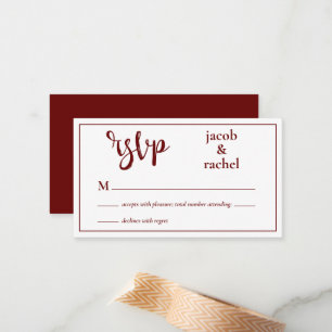 De Correspondance Carte RSVP moderne rouge foncé bordeaux mariage RS