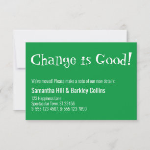 De Correspondance "Changer est bon" Kelly Green Nouvelle carte d'adr