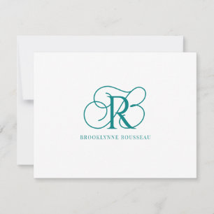 De Correspondance Élégante carte Monogramme Turquoise à note plate