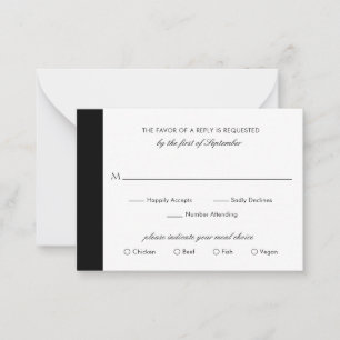 De Correspondance Mini carte RSVP mini Mariage noir blanc