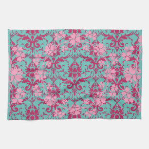 De Cuisine Floral rouge rose sur linge Turquoise
