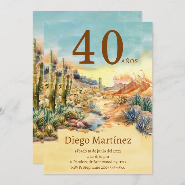 De Cumpleaños Desierto Vintage Fiesta 40 años Invitation (Front/Back)
