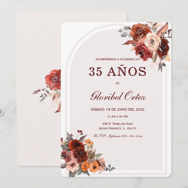 De Cumpleaños Terracota Borgoña Invitation (Front/Back)