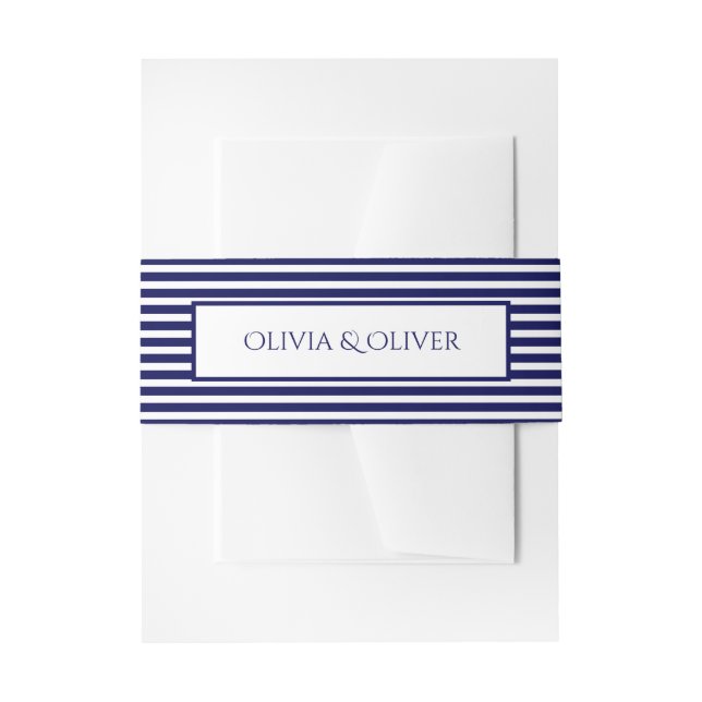 De Faire-part Bleu marine et blanc rayé - Bandeau ventral (Devant example)
