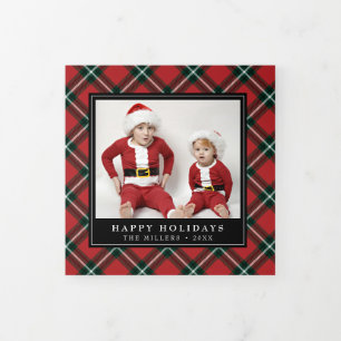 De Fin D'année Trois Volets Red Green Tartan Plaid Noël triplé Carte photo