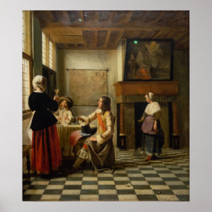 De Hooch - A Woman Drinking With Two Men 1658 Poster