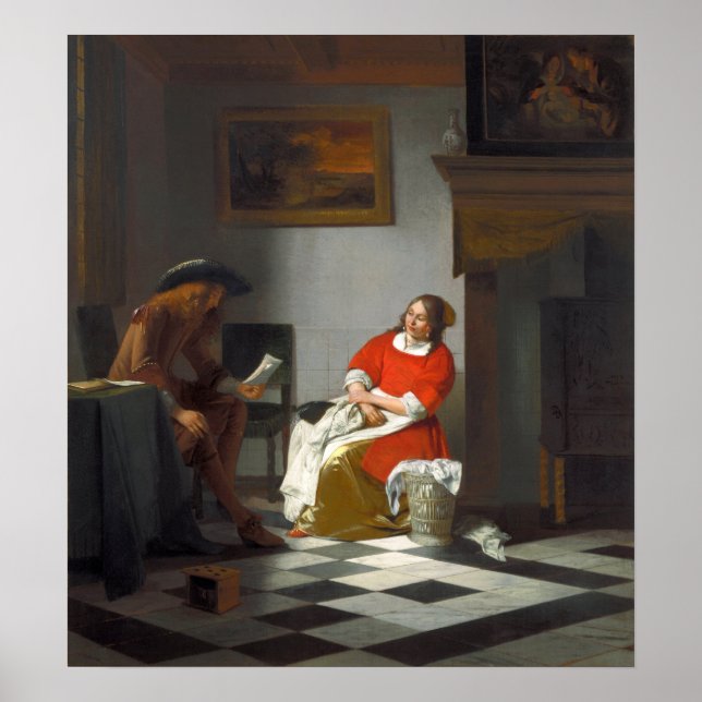 De Hooch - Man Reading Letter To A Woman Poster (Front)