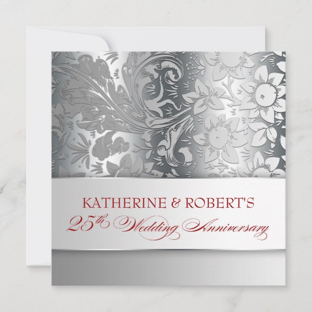 de jolies invitations argentées pour un 25ème anni (Devant)