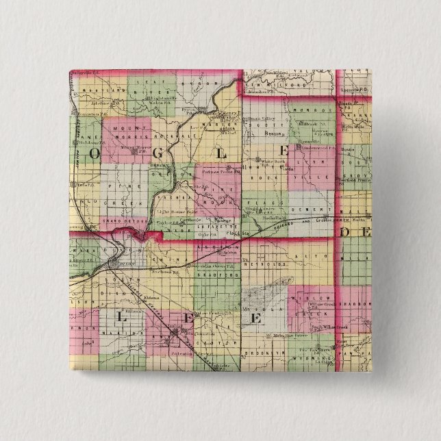 De Kalb, Ogle, Lee counties 2 Inch Square Button (Front)