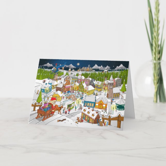 De kerstman ariveert in het kerstdorp thank you card (Front)