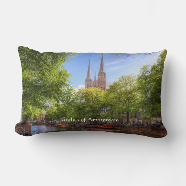 De Krijtberg, Singel - Sights of Amsterdam Lumbar Pillow (Front)