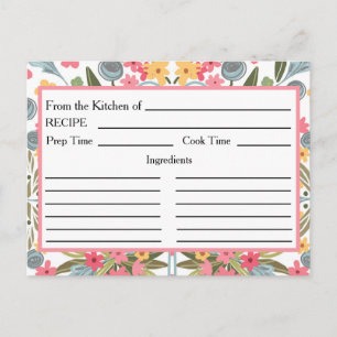 De la cuisine de Cartes de recettes Bleu Floral Ro