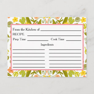 De la cuisine de Cartes de recettes Or Rose Floral