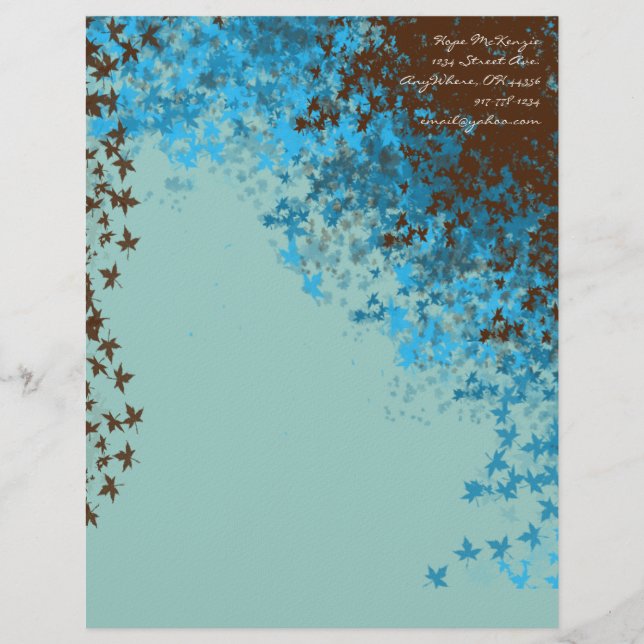 De Lettre Avec Motif En-tête Feuille Brown et bleu Aqua (Devant)