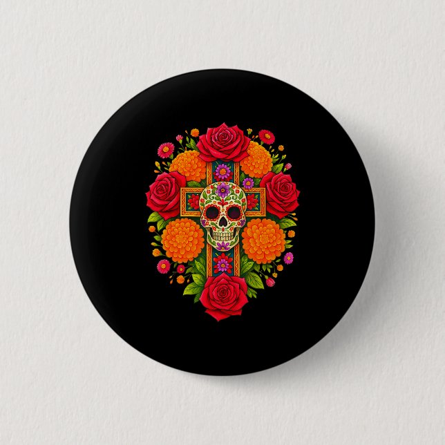 De Los Muertos Day Of The Dead Sugar Skull Christi 2 Inch Round Button (Front)