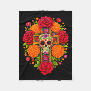 De Los Muertos Day Of The Dead Sugar Skull Christi Fleece Blanket