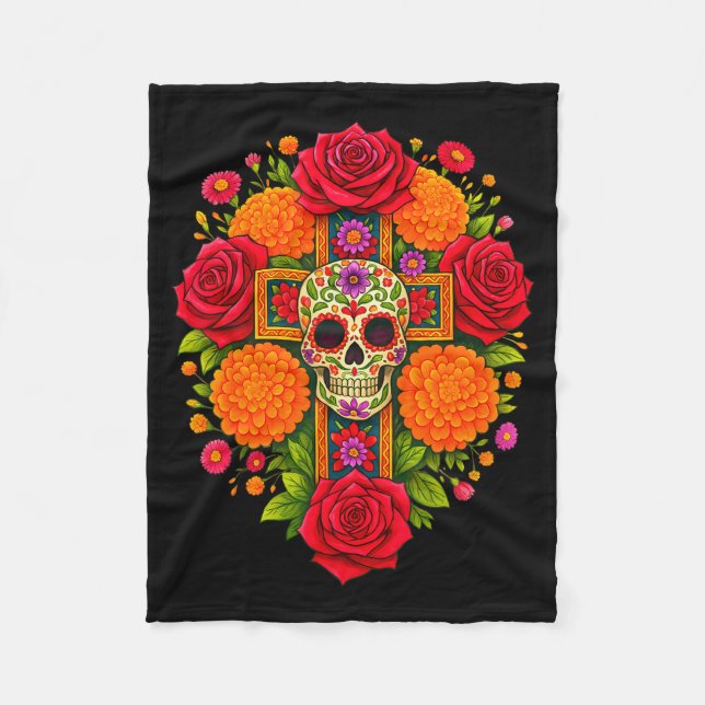 De Los Muertos Day Of The Dead Sugar Skull Christi Fleece Blanket (Front)