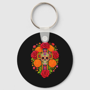 De Los Muertos Day Of The Dead Sugar Skull Christi Keychain