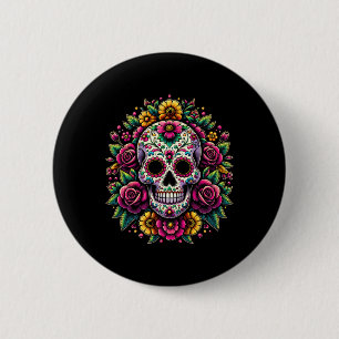 De Los Muertos Day Of The Dead Sugar Skull Hallowe 2 Inch Round Button