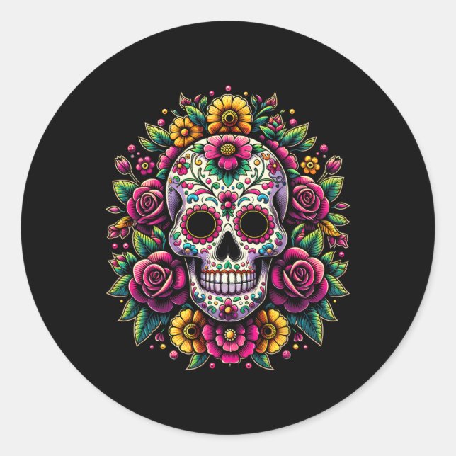 De Los Muertos Day Of The Dead Sugar Skull Hallowe Classic Round Sticker (Front)