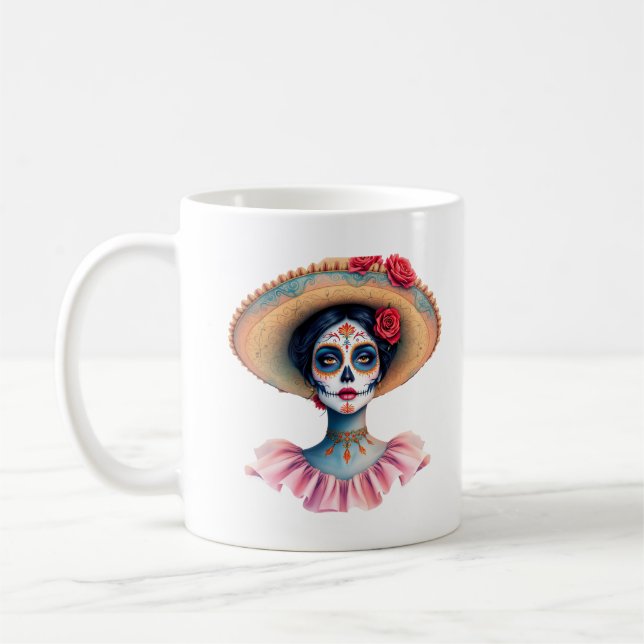 De Los Muertos La Catrina Day of The Dead Sugar Sk Coffee Mug (Left)
