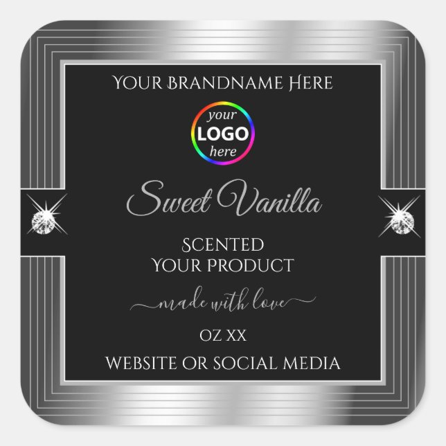 De Luxe Black Shiny Silver with Logo Product Label (Front)